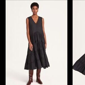 Merlette Wallis Dress Large Black MIdi A-Line Cotton Minimalist Modern Relaxed